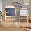 Two children's easels with blackboard and whiteboard surfaces in a room setting.