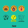 Collection of sustainability and ethical branding icons on a teal background with 'Nanah' brand name.