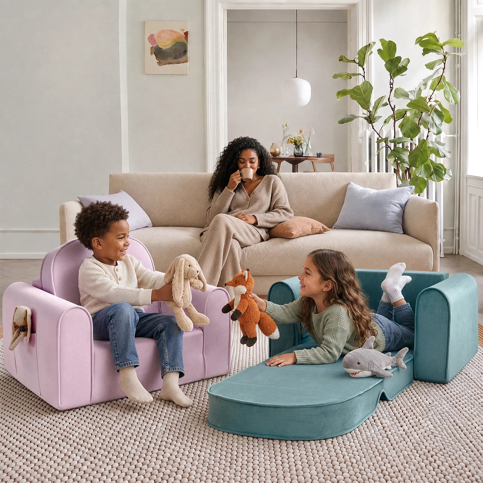 Tiny Land® GentleSnug Kids Sofa Chair - Fold-Out Toddler Lounger