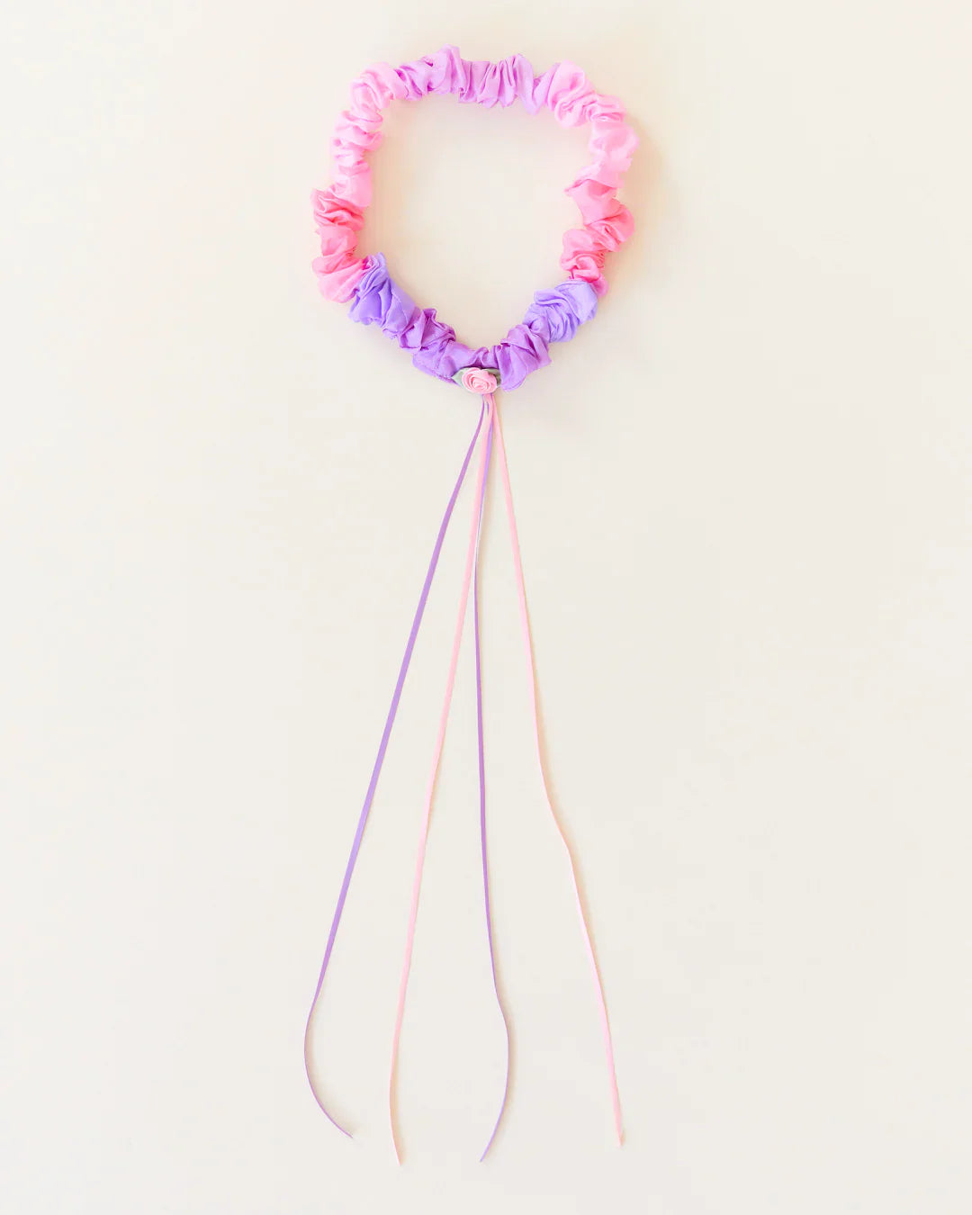 Close-up of hand-painted 100% pure silk Blossom Garland with satin rose detail by Sarah's Silks