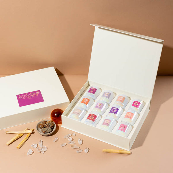 Makesy® 2.5oz magnetic candle boxes styled as a zodiac-themed candle gift set