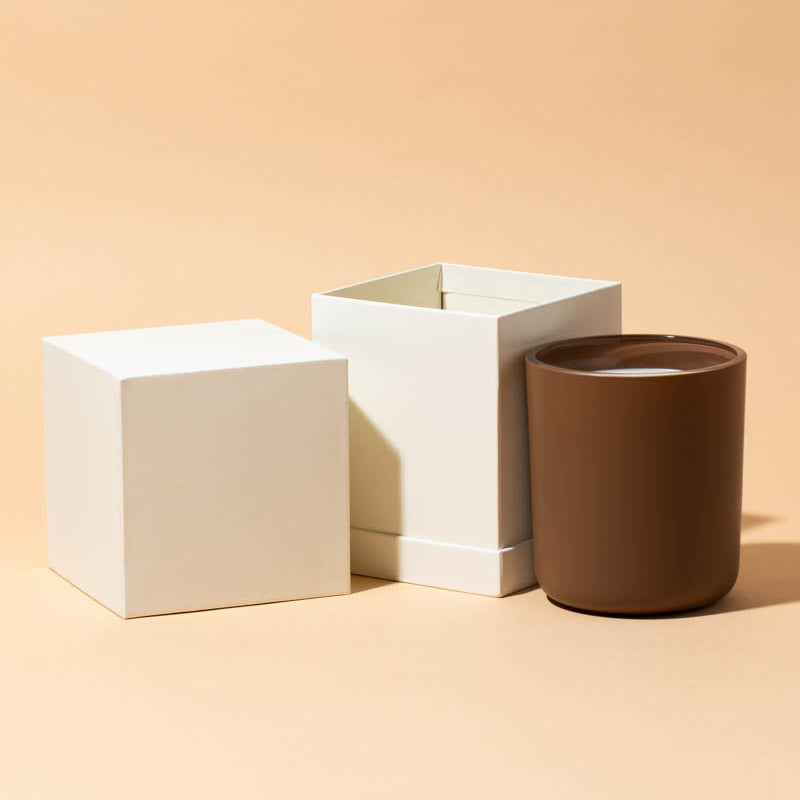Makesy porcelain rigid square candle gift box open to display candle packaging interior