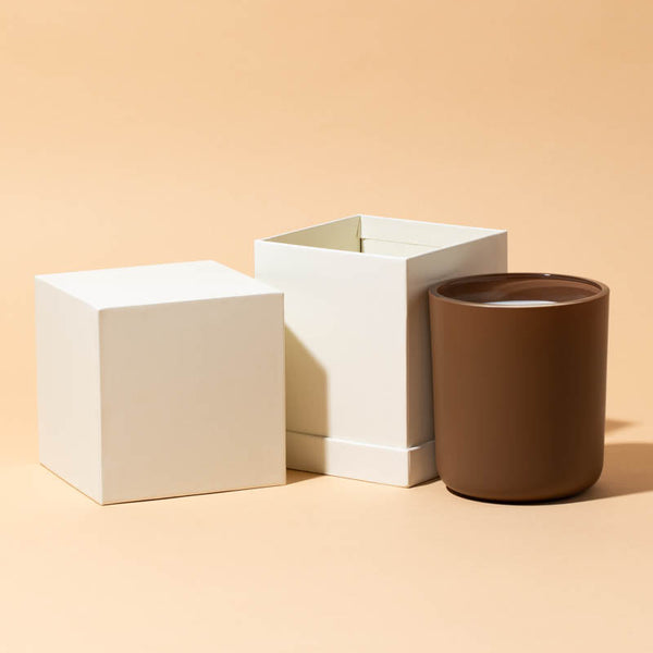 Makesy porcelain rigid square candle gift box open to display candle packaging interior