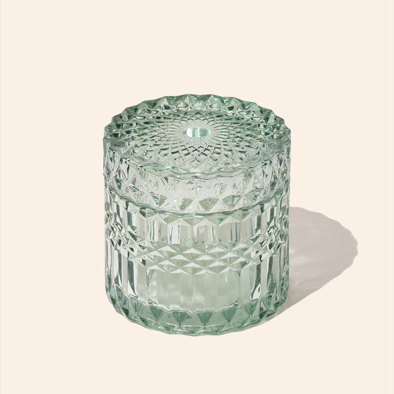 7oz Posh™ glass candle vessel in translucent mint with lid, bulk candle jars by makesy