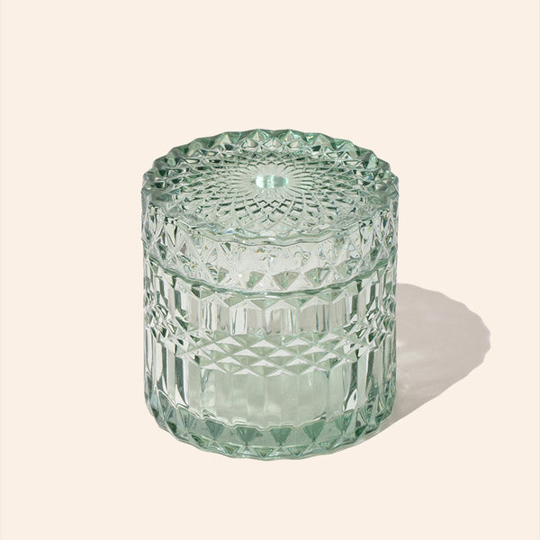 7oz Posh™ glass candle vessel in translucent mint with lid, bulk candle jars by makesy