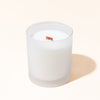 Finished 7oz candle made with the makesy® Ultimate Wood Wick .02 showing a clean, consistent flame