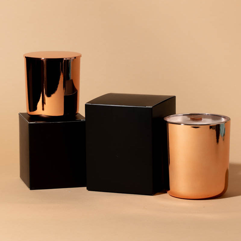 Makesy® black soft touch candle box with durable insert, open and styled to show premium candle packaging finish
