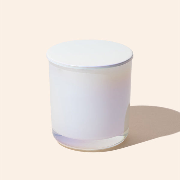8oz Aura® iridescent white glass candle vessel with lid by makesy®