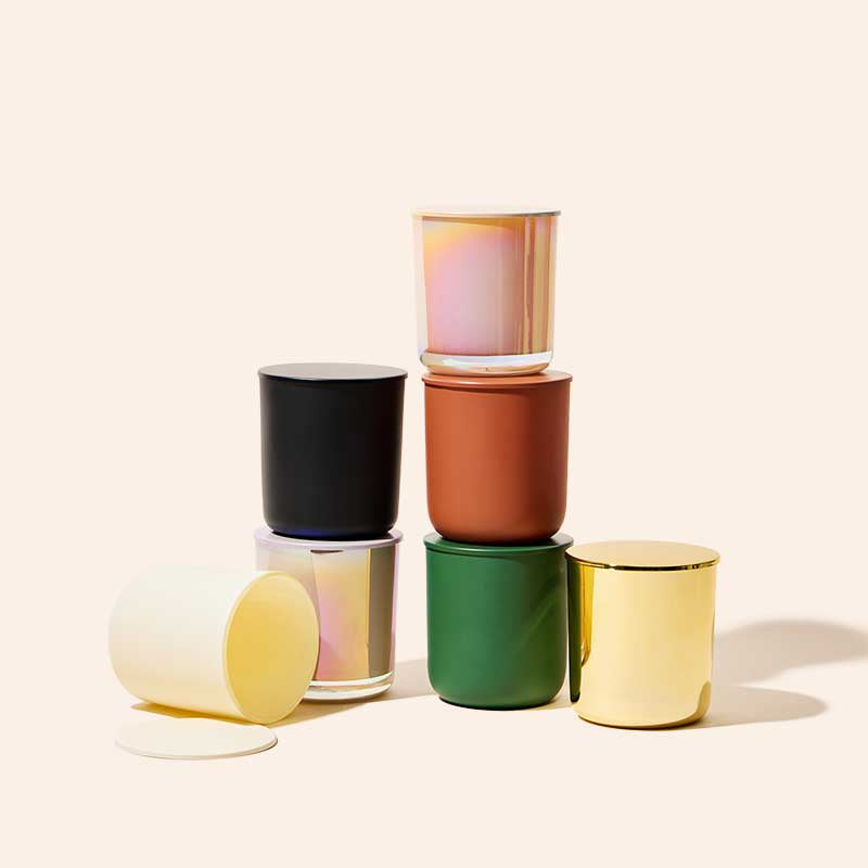 8oz Aura® glass candle vessels with lids in multiple colour finishes by makesy®