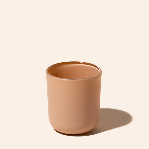 2.5oz Aura® candle vessel in matte khaki finish — contemporary glass jar for candle making