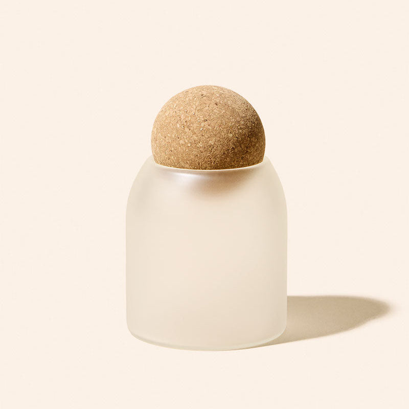 Frosted 7oz Luna™ glass candle vessel with cork stopper, empty