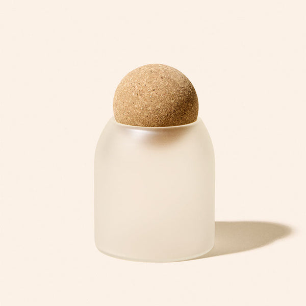 Frosted 7oz Luna™ glass candle vessel with cork stopper, empty