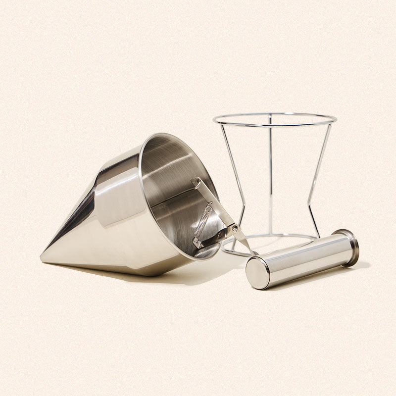 close-up of makesy 36oz stainless steel wax pour pot showing spout and stand detail