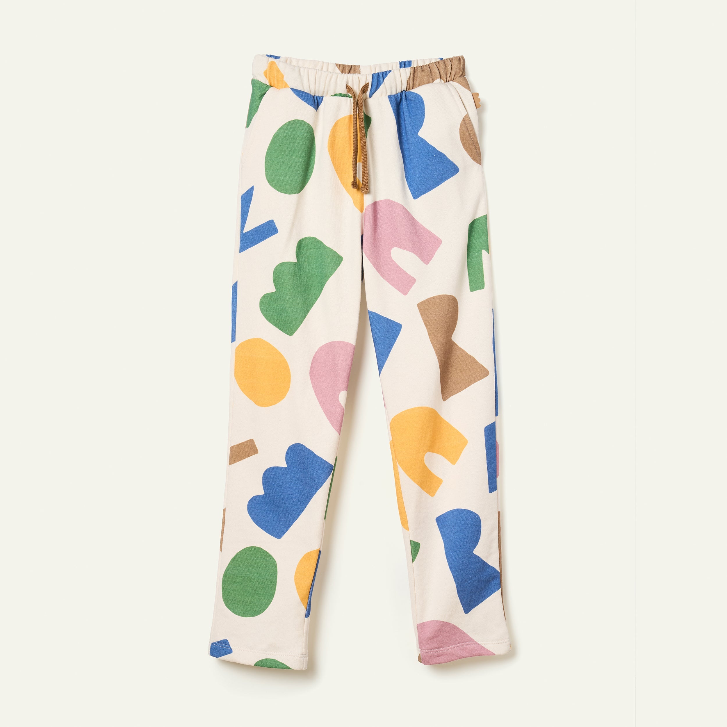 Colorful patterned pants on a white background