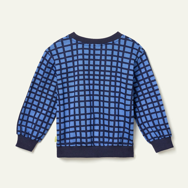Recycled Cotton Blue Grid Sweatshirt
