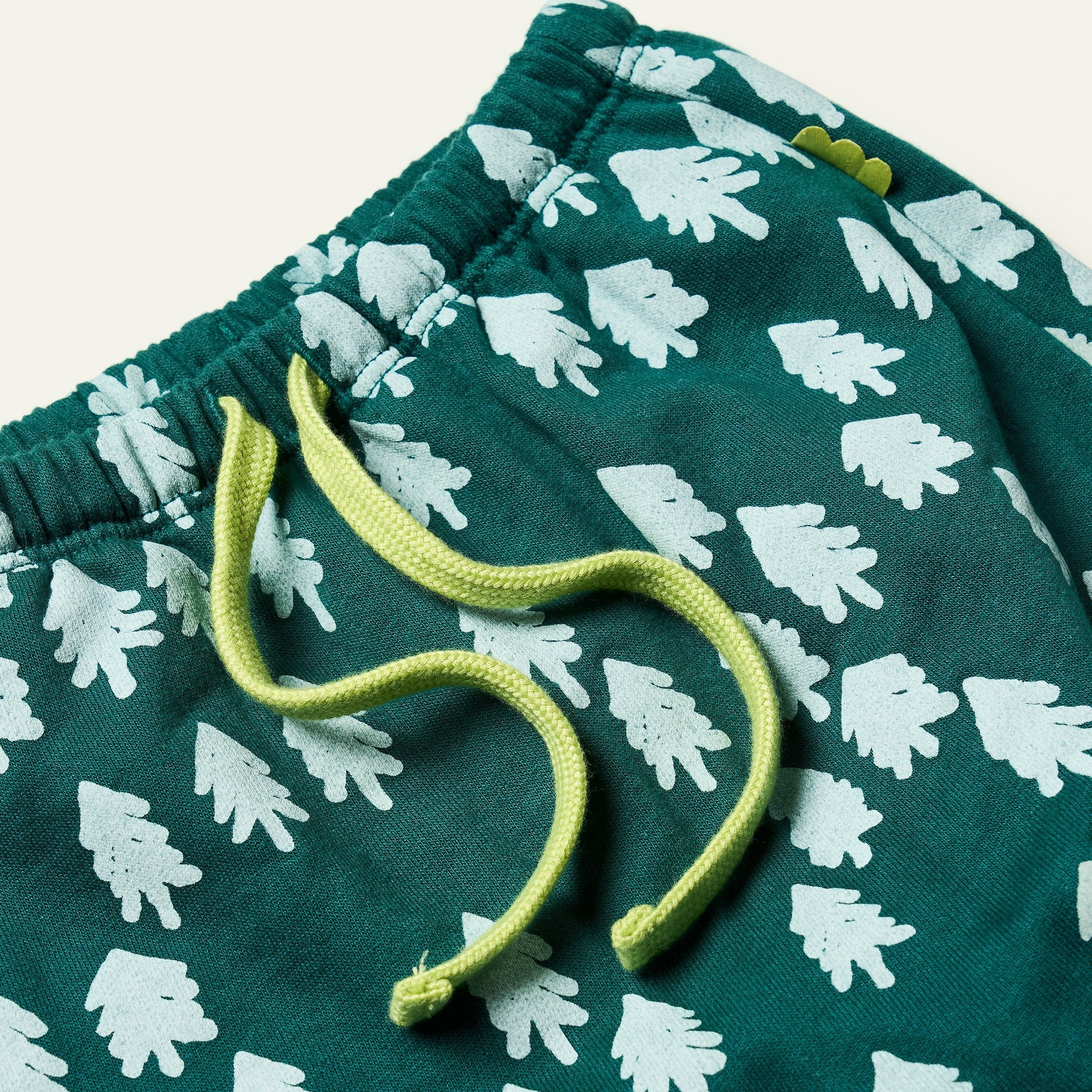Mon Coeur Snowy Pine Jogger detail shot showing elastic waistband and pull-on fit