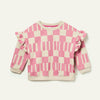 Recycled Cotton Pink Block Ruffled Sweatshirt