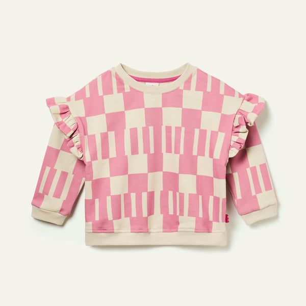 Recycled Cotton Pink Block Ruffled Sweatshirt