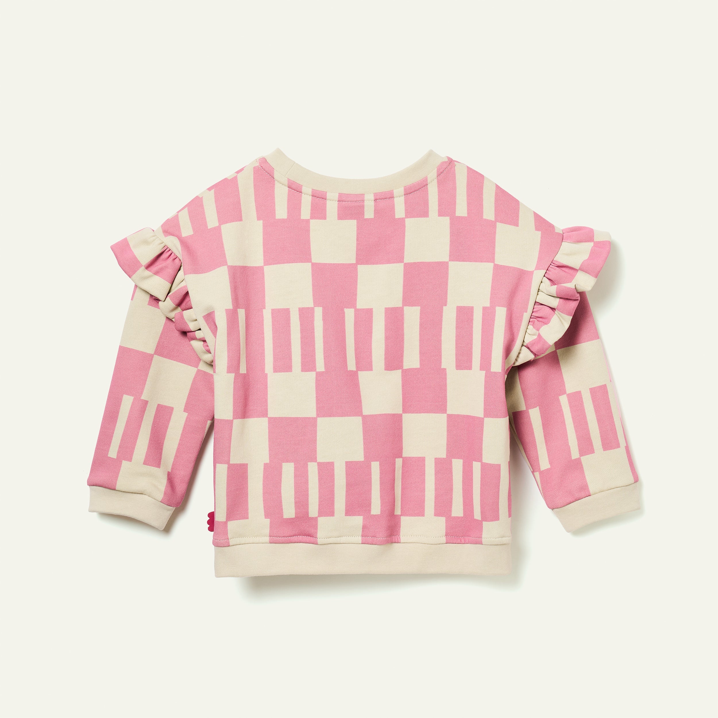 Recycled Cotton Pink Block Ruffled Sweatshirt