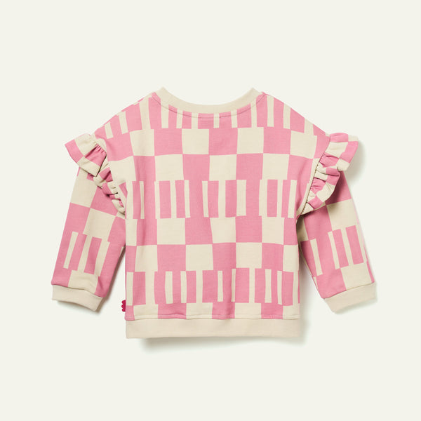 Recycled Cotton Pink Block Ruffled Sweatshirt