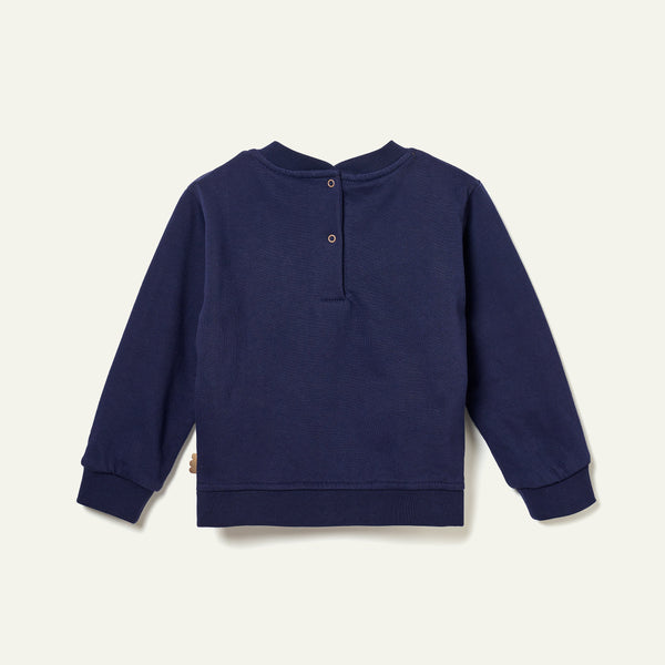 Navy blue sweater on a light beige background