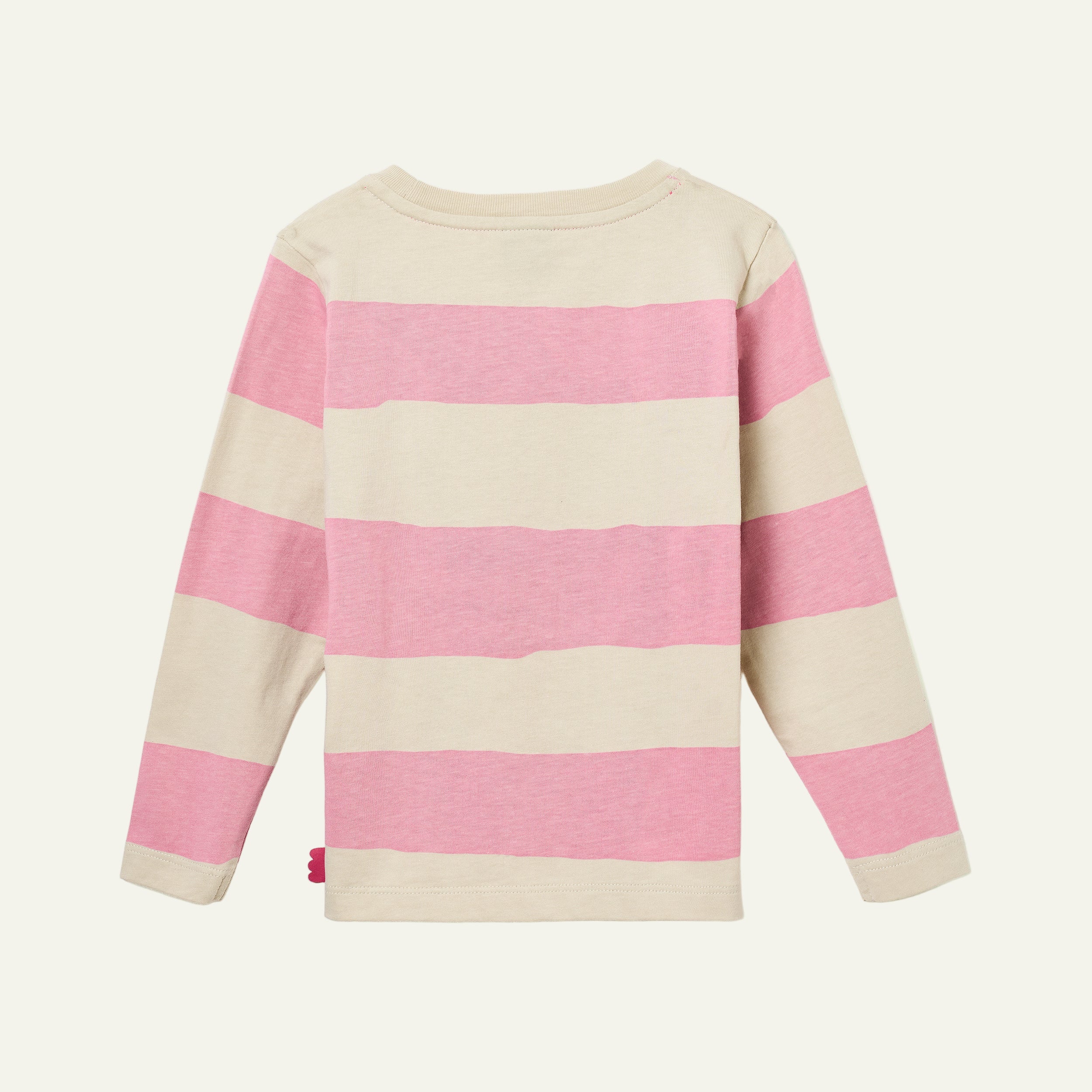 Pink and beige striped sweater on a white background