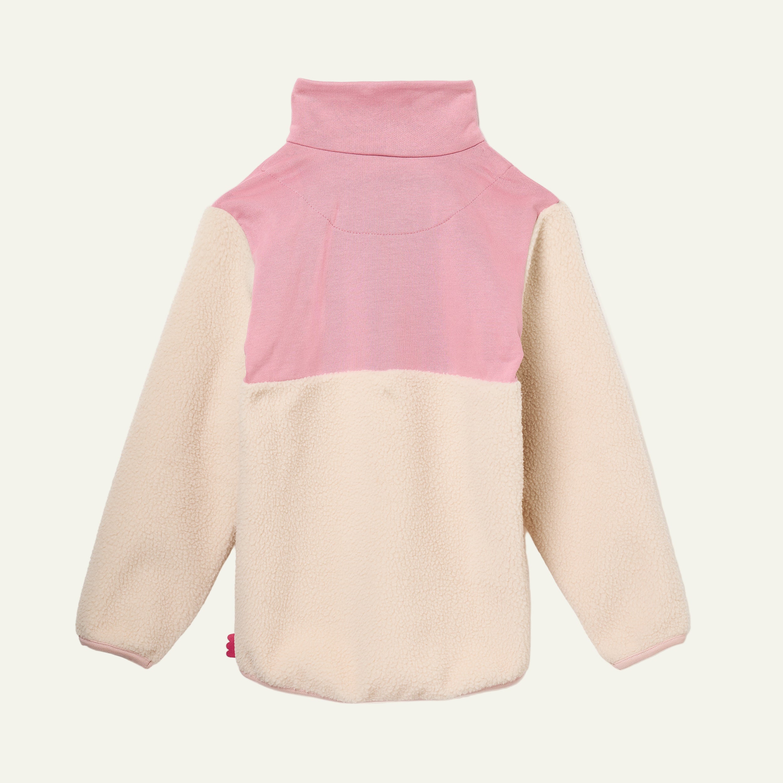 Back view of Mon Coeur Pink Sherpa Zip Up in pink and cream, made from recycled and organic cotton