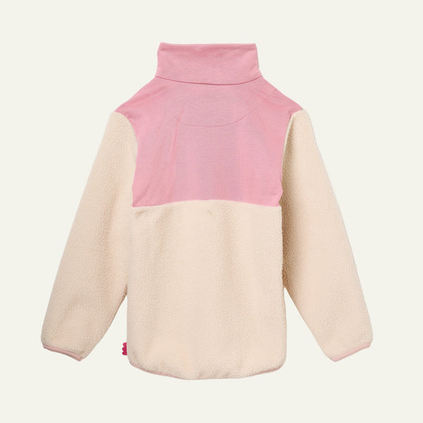 Back view of Mon Coeur Pink Sherpa Zip Up in pink and cream, made from recycled and organic cotton
