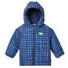 Mon Coeur Blue Grid Puffer jacket for kids in navy recycled polyester, front view