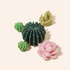 Set of decorative succulent-shaped candles on a light beige background
