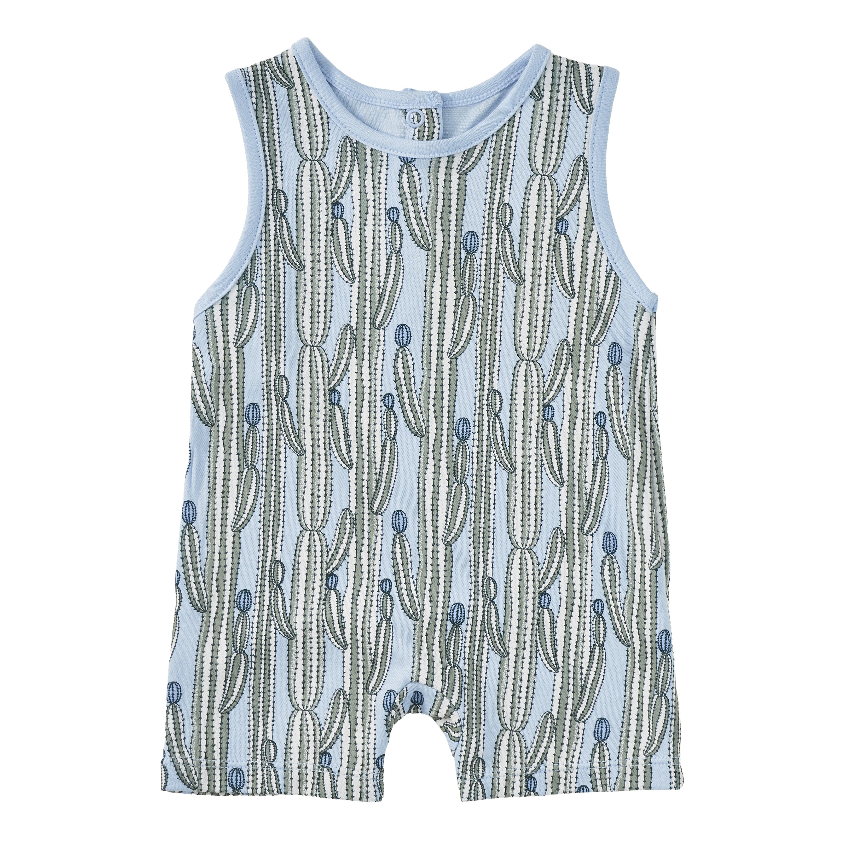 Bamboo blend sleeveless baby romper in Blooming Saguaro cactus print by Apple Park