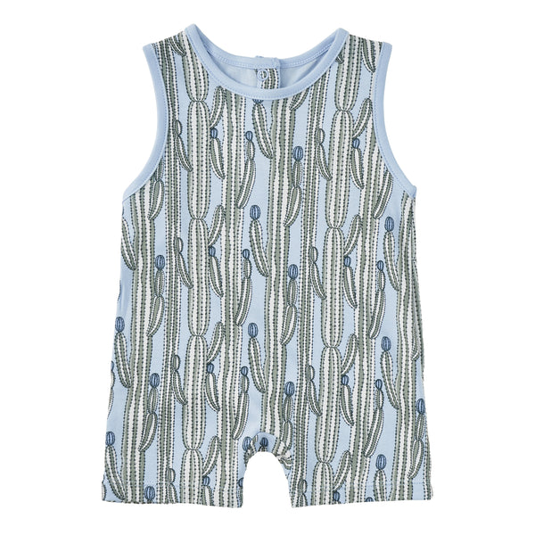 Bamboo blend sleeveless baby romper in Blooming Saguaro cactus print by Apple Park