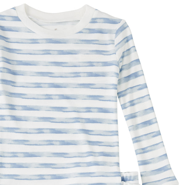 Apple Park Breezy Bay Stripe bamboo blend two-piece pajama set displayed full length — blue stripe kids sleepwear