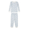 Apple Park Breezy Bay Stripe bamboo blend kids pajama set flat lay — blue coastal stripe long sleeve top and pants