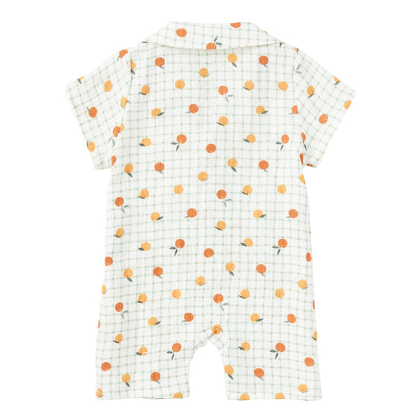 Organic Muslin Baby Romper – Gingham Grove Print by Apple Park