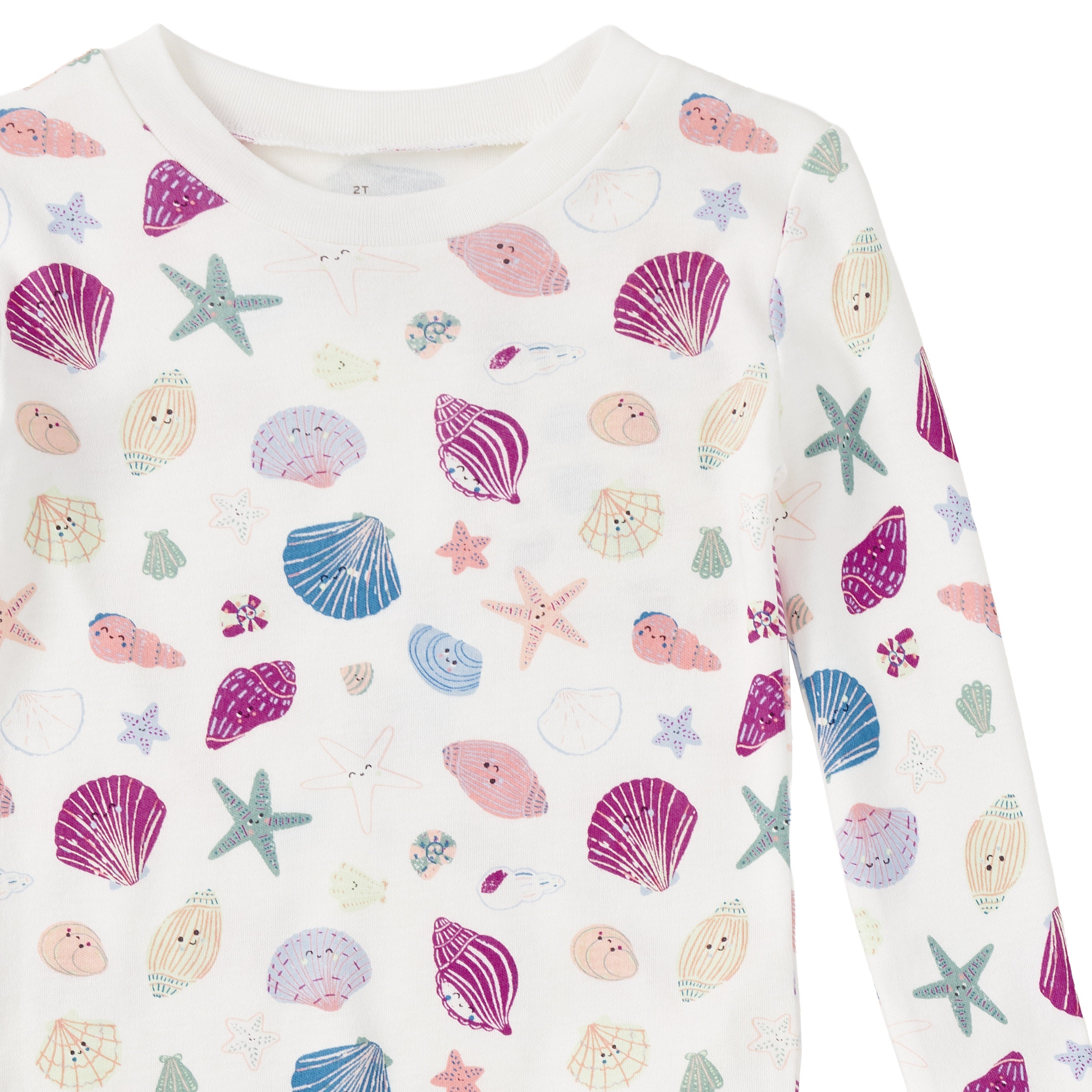 Apple Park Seaside Treasures kids pajama set laid flat — long-sleeve top and elastic waistband pants