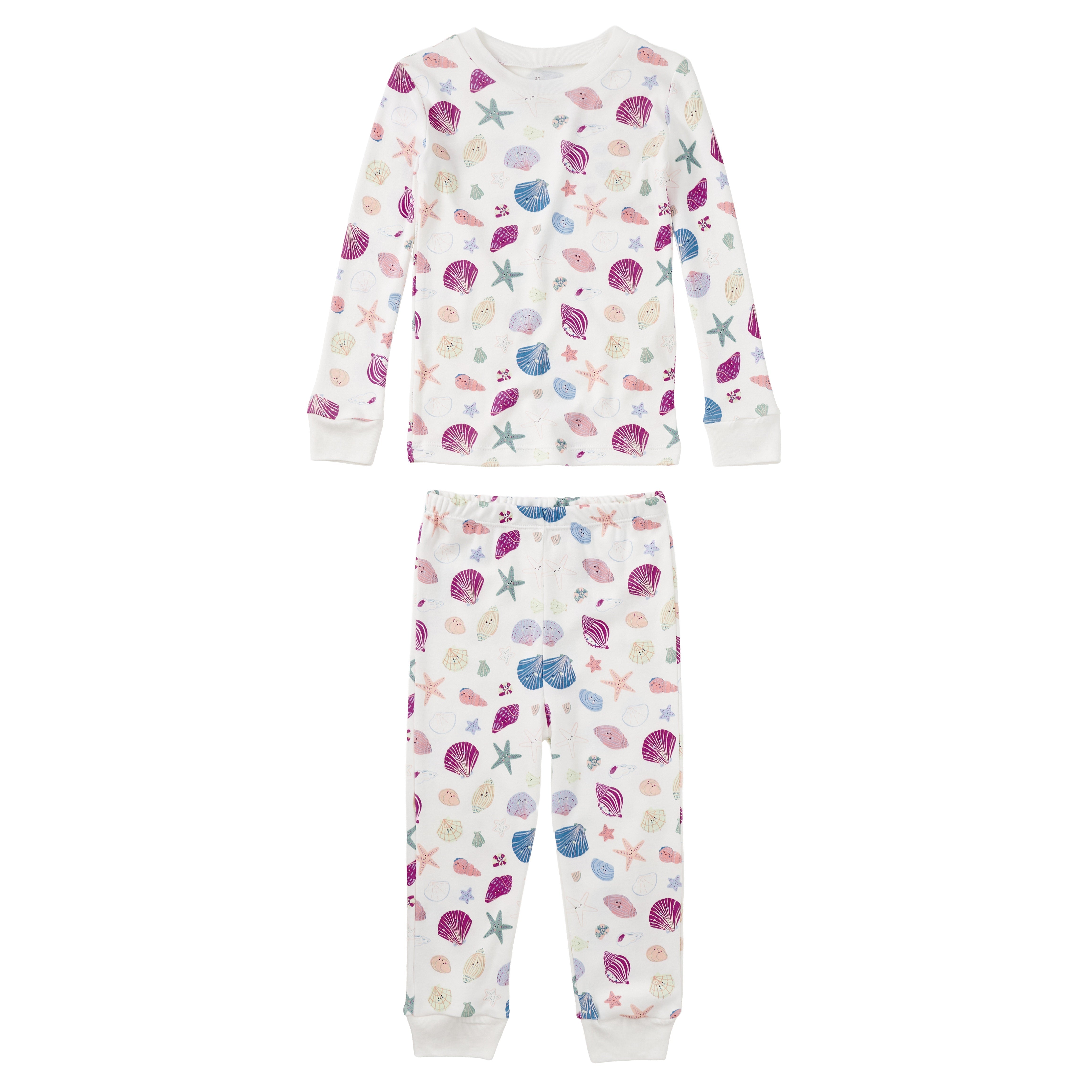 Apple Park Seaside Treasures bamboo blend kids pajama set — long-sleeve top and matching pants with shell print