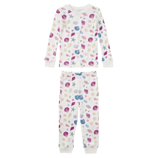 Apple Park Seaside Treasures bamboo blend kids pajama set — long-sleeve top and matching pants with shell print