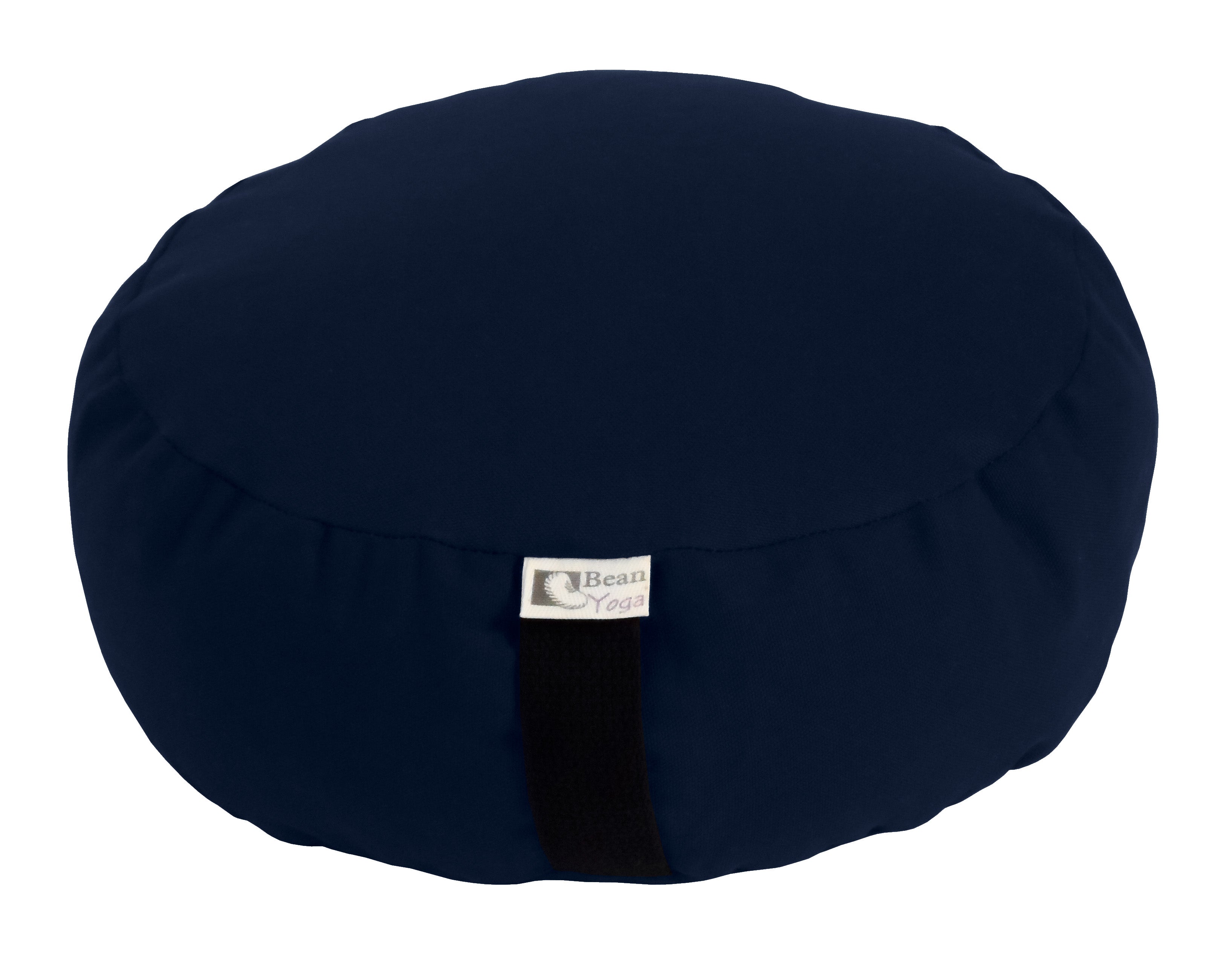 Oval organic cotton zafu meditation cushion in navy — eco-friendly buckwheat hull fill