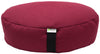 Maroon meditation cushion with a visible brand label on a white background
