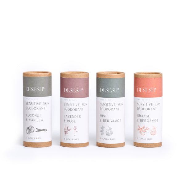 Desesh Coconut Vanilla natural deodorant tube close-up – vegan, cruelty free, plant-based ingredients