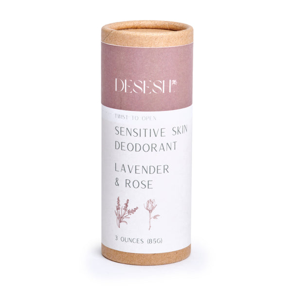 Desesh Natural Sensitive Deodorant in Lavender Rose scent – compostable packaging, aluminum free, baking soda free