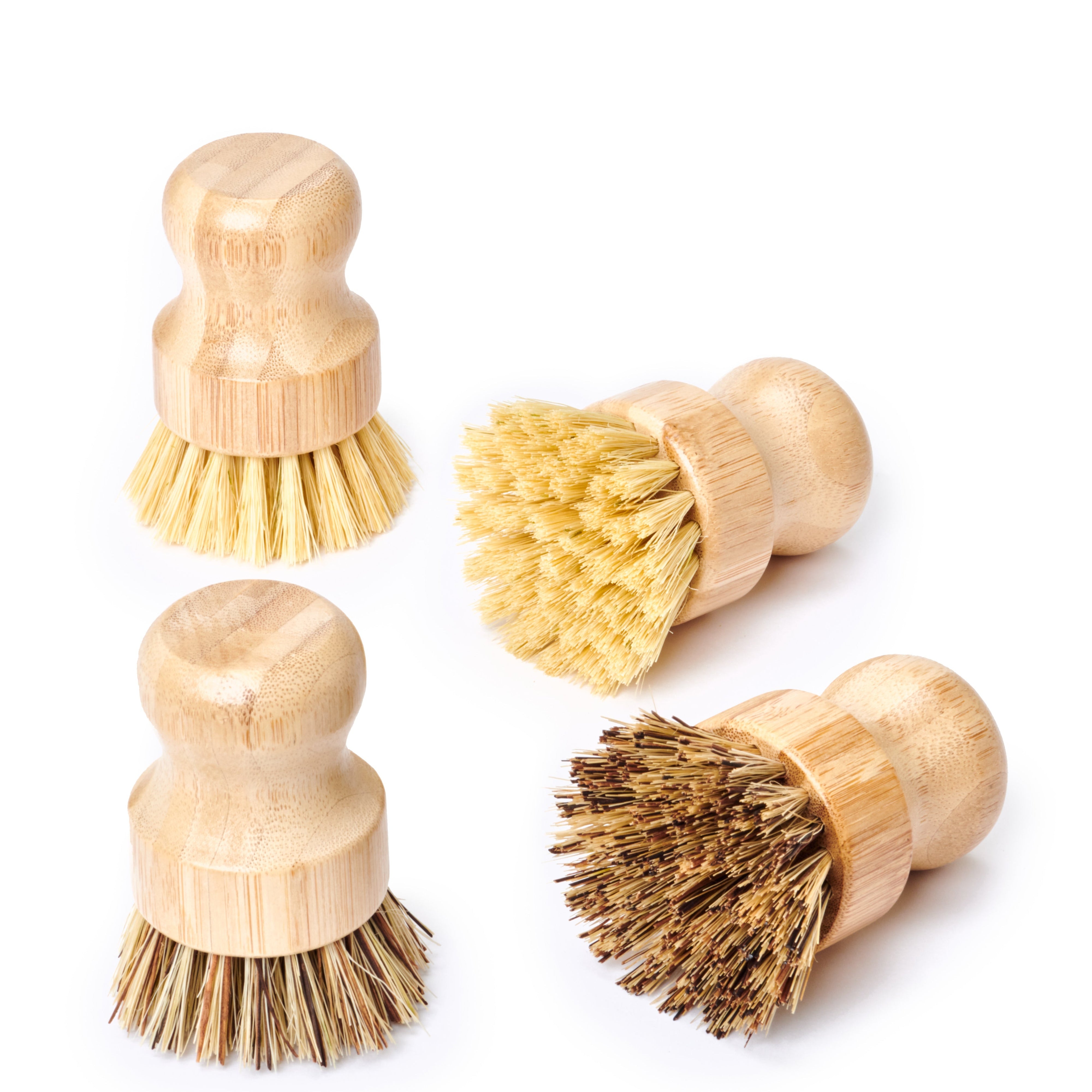 Desesh bamboo handle-less dish scrubbing brush with natural sisal fiber bristles on a clean surface