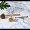 Close-up of Desesh 9-inch wooden dish brush showing coconut fiber bristles and metal ferrule