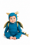 Child wearing the Jade Blue and Gold Dragon Costume pajama set