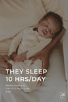 Baby sleeping in a crib with text about sleep duration