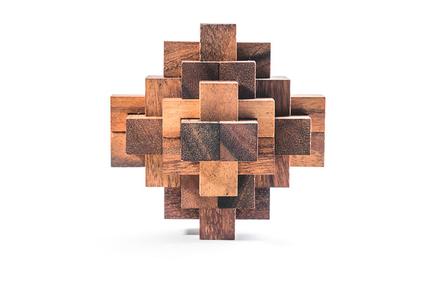 24-piece interlocking wooden Burr puzzle handmade in Brooklyn by Kubiya Games