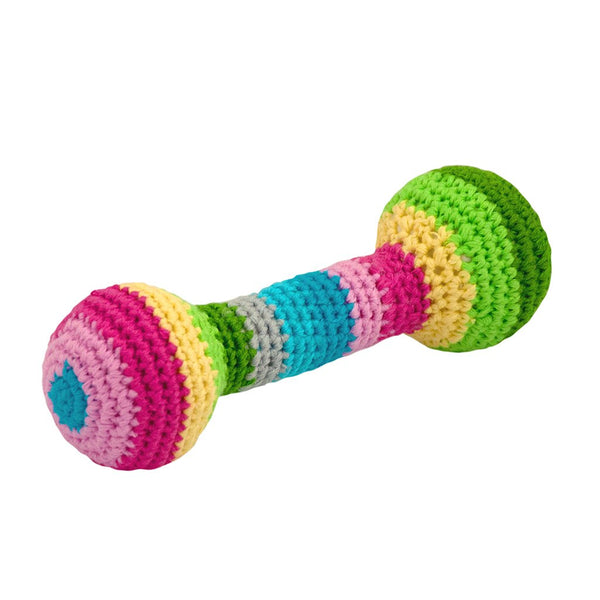 green sprouts Chime Rattle made from soft organic cotton for babies, shown from the front