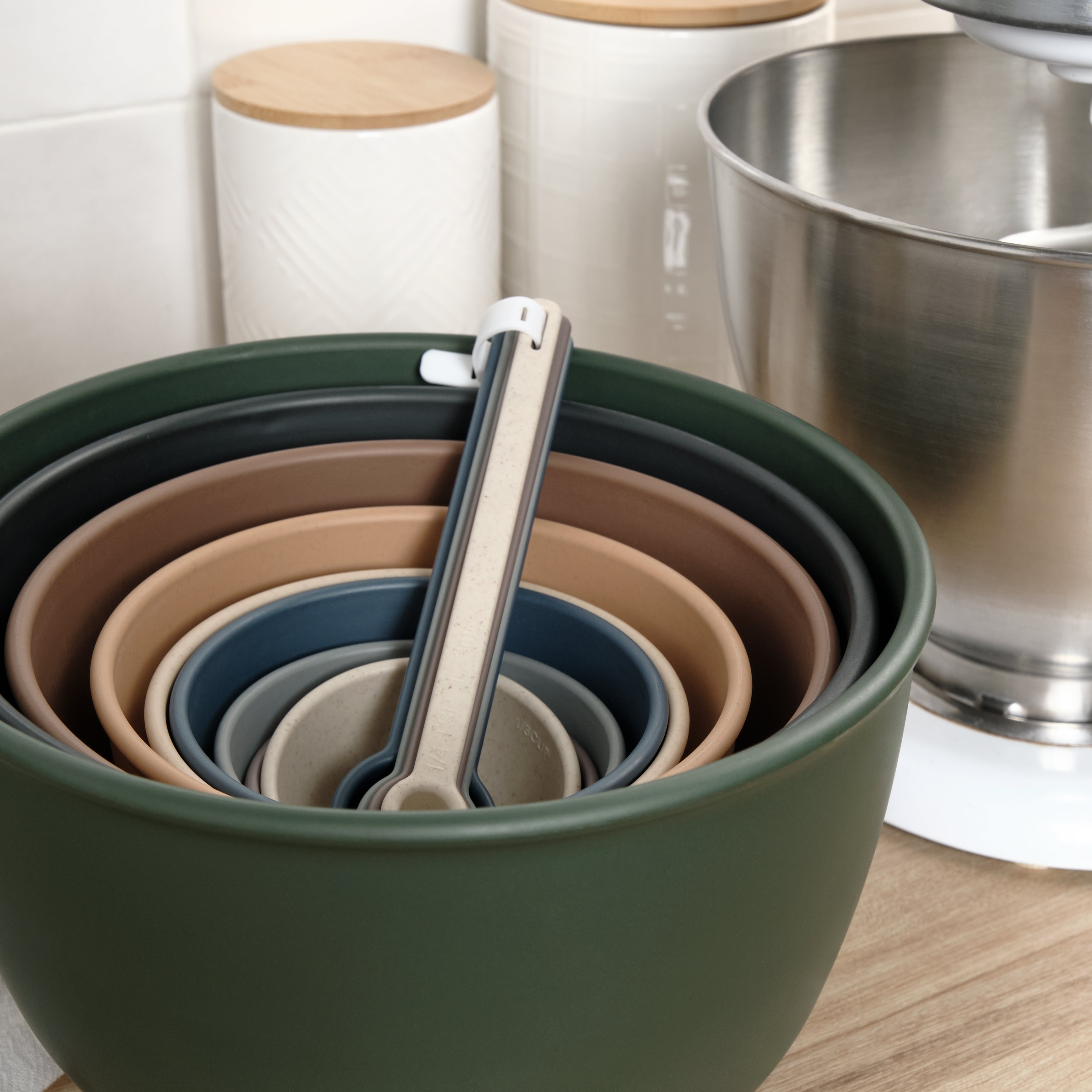 Full Bamboozle Astrik Mega Baking Bundle set laid out showing all 13 pieces including bowls, cups and spoons