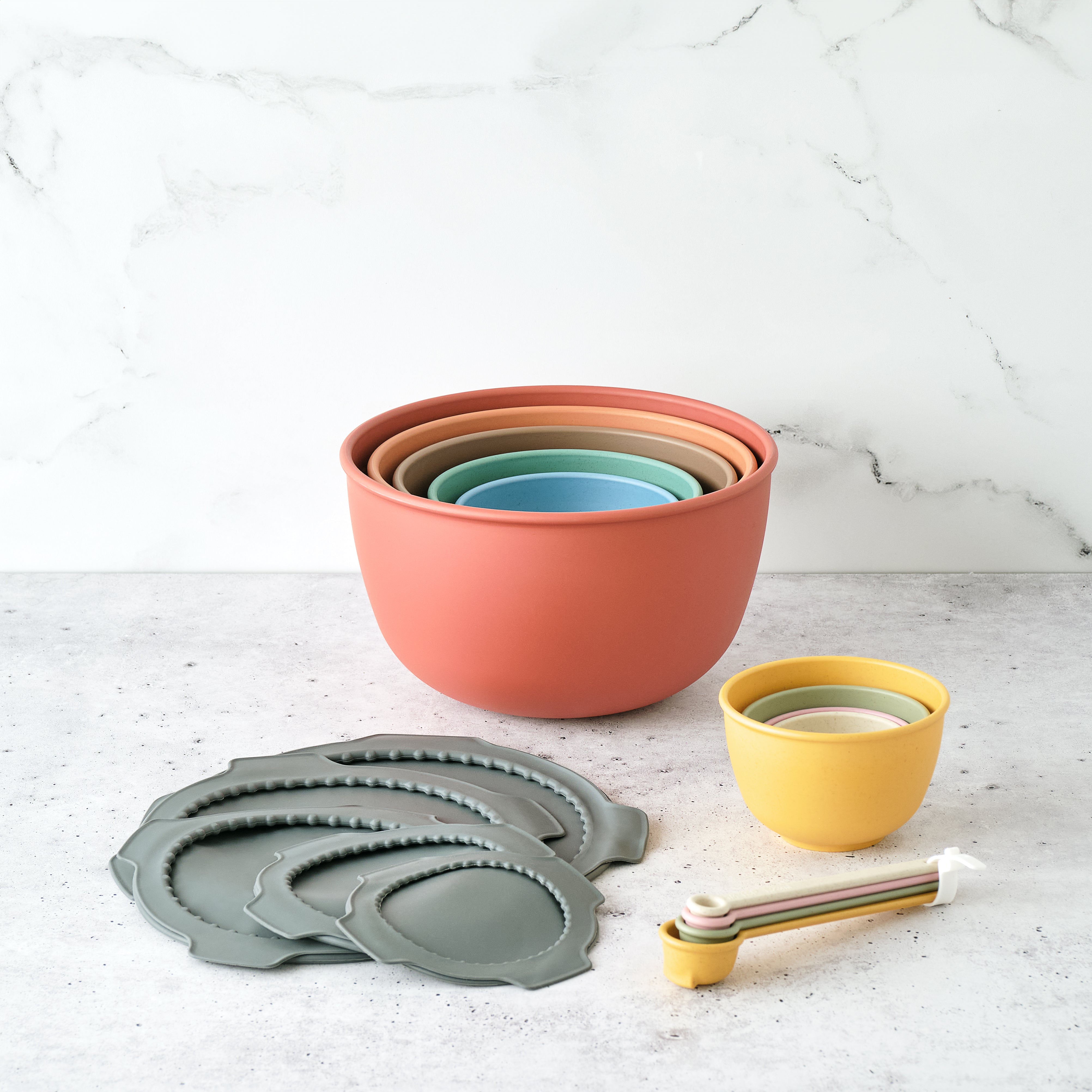 Bamboozle Astrik Mega Baking Bundle with mixing bowls, lids, measuring cups and spoons in nature-inspired colours